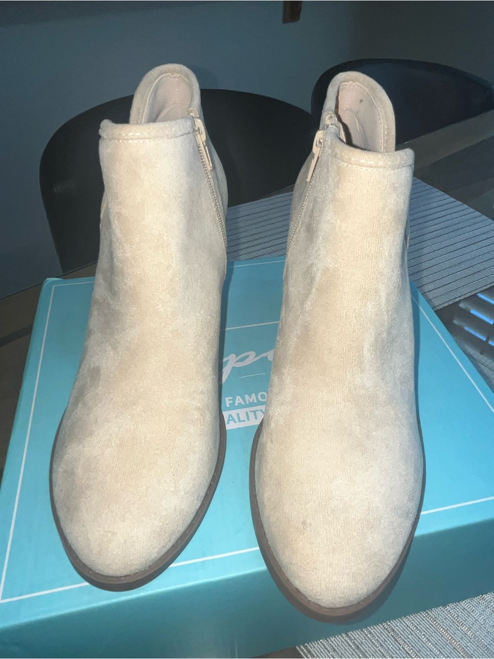 Suede Side-Zip Ankle Booties in Cream
